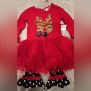 Counting Daisies Girls Christmas Reindeer Dress and Leggings Set
